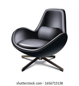 Vector 3d Realistic Black Leather Office Chair. Isolated Illustration On White Background.