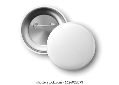Vector 3d Realistic Black Metal or Plastic Blank Button Badge Icon Set Isolated on White Background. Top View - Front and Back Side. Template for Branding Identity, Graphic Presentations. Mock-up