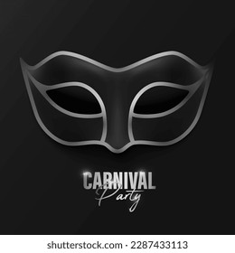 Vector 3d Realistic Black and Silver Carnival Face Mask on Black Background. Mask for Party, Masquerade Closeup. Design Template of Mask. Carnival, Party, Secret, Hero, Stranger Concept