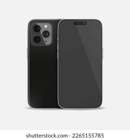 Vector 3d Realistic Black Smartphone Case. Telephone Design Template for Mockup. Phone Device, Front and Back Side, Front View