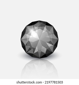 Vector 3d Realistic Black Transparent Gemstone, Diamond, Crystal, Rhinestone Icon Closeup Isolated on White. Jewerly Concept. Design Template, Clipart