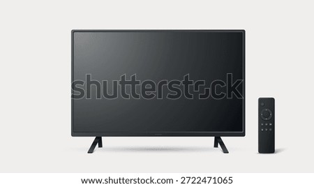 Vector 3d Realistic Black TV Screen, Isolated. Smart TV Screen with Remote Control. Blank TV Set Design Template, Front View