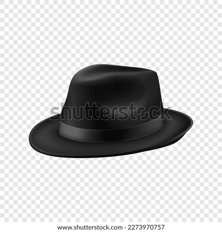 Vector 3d Realistic Black Vintage Classic Gentleman Hat, Cap Icon Closeup Isolated. Front View. Mens Unisex Hat Design Template. Vector Illustration