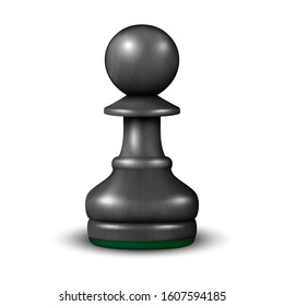 Vector 3d Realistic Black Wooden Chess Pawn Icon Closeup Isolated on White Background. Design Template. Game Concept. Chess, Chessmen. Stock Illustration