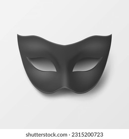 Vector 3d Realistic Blank Black Carnival Vintage Mask Closeup Isolated. Mask for Carnival, Party, Masquerade. Design Template for Carnival, Party Ball Concept. Front View