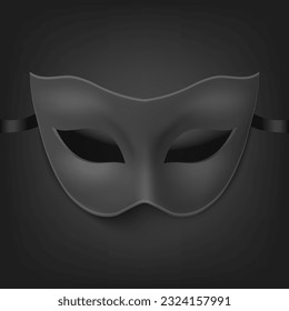 Vector 3d Realistic Blank Black Carnival Vintage Mask Icon Closeup Isolated. Hero Mask for Carnival, Party, Masquerade Glasses. Design Template for Carnival, Party Ball Concept. Front View