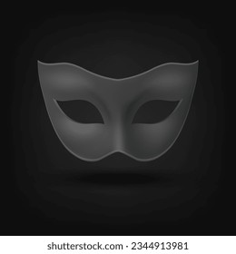 Vector 3d Realistic Blank Black Carnival Vintage Mask Icon Closeup Isolated. Hero Mask for Carnival, Party, Masquerade Glasses. Design Template for Carnival, Party Ball Concept. Front View