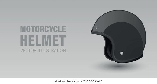 Vector 3d Realistic Blank Black Glossy Classic Vintage Open-Face Motorbike Helmet Design Template for Mockup. Front View. Motorcycle Helmet Icon, Closeup, Isolated