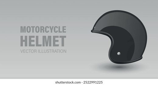 Vector 3d Realistic Blank Black Glossy Classic Vintage Open-Face Motorbike Helmet Design Template for Mockup. Front View. Motorcycle Helmet Icon, Closeup, Isolated