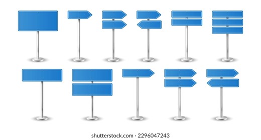 Vector 3d Realista Blank Blue Road Advocation Signo de señalización de cierre Aislado. Colección de señales vacías, plantilla de tráfico de advertencia en blanco peligroso. Vista frontal
