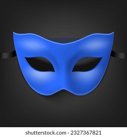 Vector 3d Realistic Blank Blue Carnival Vintage Mask Icon Closeup Isolated. Hero Mask for Carnival, Party, Masquerade Glasses. Design Template for Carnival, Party Ball Concept. Front View