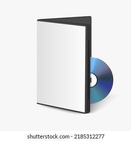 Vector 3d Realistic Blank CD, DVD with Opened Plastic Case Isolated. CD Box, Packaging Design Template for Mockup. Blue Compact Disk, Front View