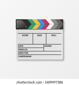 Vector 3d Realistic Blank Closed Movie Film Clap Board Icon Closeup Isolated on White Background. Design Template of Clapperboard, Slapstick, Filmmaking Device. Top View