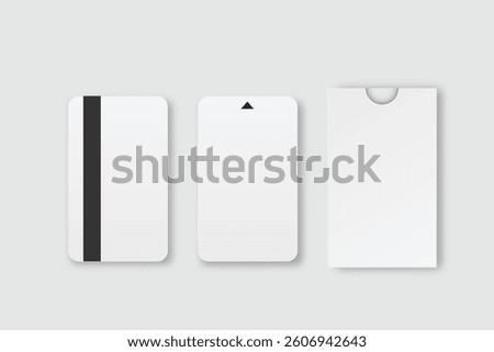 Vector 3D Realistic Blank Credit Card, Keycard, Gift Card, Certificate or Business card mockup with cover isolated on background. Blank template design for presentation branding, corporate, identity
