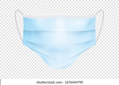 Vector 3d Realistic Blank Disposable Breathing Respiratory Medical Hospital Pollution Protect Face Mask Closeup Isolated. China Coronavirus Quarantine. 2019-nCoV, COVID-2019 concept