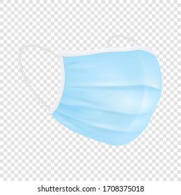 Vector 3d Realistic Blank Disposable Breathing Respiratory Medical Hospital Pollution Protect Face Mask Closeup Isolated. China Coronavirus Quarantine. 2019-nCoV, COVID-2019 concept