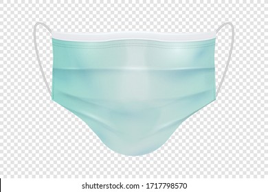 Vector 3d Realistic Blank Disposable Breathing Respiratory Medical Hospital Pollution Protect Face Mask Closeup Isolated. China Coronavirus Quarantine. 2019-nCoV, COVID-2019 concept
