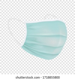 Vector 3d Realistic Blank Disposable Breathing Respiratory Medical Hospital Pollution Protect Face Mask Closeup Isolated. Coronavirus Quarantine. 2019-nCoV, COVID-2019 concept