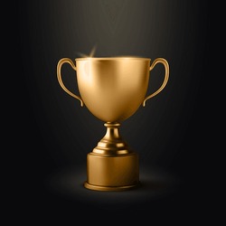 Vector 3d Realistic Blank Golden Champion Cup Icon Closeup On Black Background. Design Template Of Championship Trophy. Sport Tournament Award, Gold Winner Cup And Victory Concept