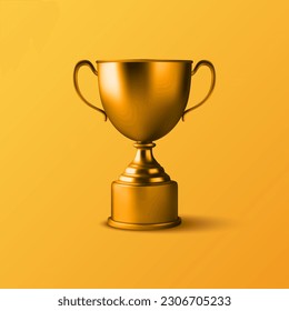 Vector 3d Realistic Blank Golden Champion Cup Icon Closeup on Yellow Background. Design Template of Championship Trophy. Sport Tournament Award, Gold Winner Cup and Victory Concept