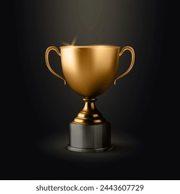 Vector 3d Realistic Blank Golden Champion Cup Icon Closeup on Black Background. Design Template of Championship Trophy. Sport Tournament Award, Gold Winner Cup and Victory Concept