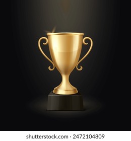 Vector 3d Realistic Blank Golden Champion Cup Icon Closeup on Black Background. Design Template of Championship Trophy. Sport Tournament Award, Gold Winner Cup and Victory Concept