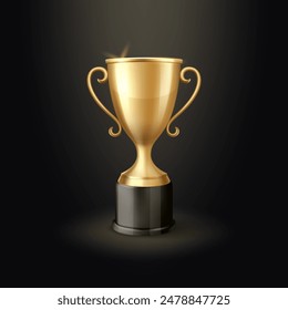 Vector 3d Realistic Blank Golden Champion Cup Icon Closeup on Black Background. Design Template of Championship Trophy. Sport Tournament Award, Gold Winner Cup and Victory Concept