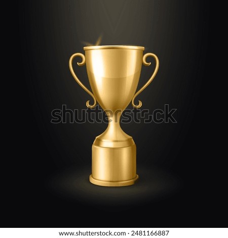 Vector 3d Realistic Blank Golden Champion Cup Icon Closeup on Black Background. Design Template of Championship Trophy. Sport Tournament Award, Gold Winner Cup and Victory Concept