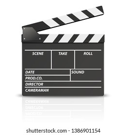 Vector 3d Realistic Blank Opened Movie Film Clap Board Icon Closeup Isolated on White Background. Design Template of Clapperboard, Slapstick, Filmmaking Device. Front View