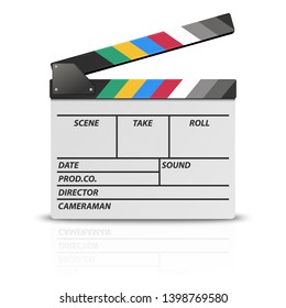 Vector 3d Realistic Blank Opened Movie Film Clap Board Icon Closeup Isolated on White Background. Design Template of Clapperboard, Slapstick, Filmmaking Device. Front View