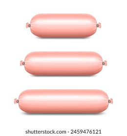 Vector 3d Realistic Blank Polyethylene Sausage Packaging. Design Template for Mockup, Closeup, Isolated, Front View