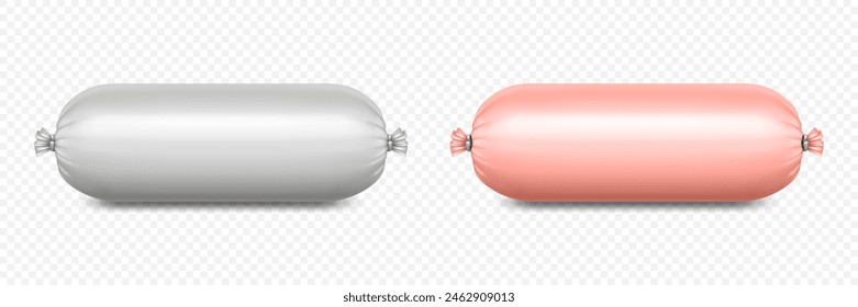 Vector 3d Realistic Blank Polyethylene Sausage Packaging. Design Template for Mockup, Closeup, Isolated, Front View