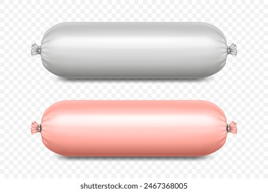 Vector 3d Realistic Blank Polyethylene Sausage Packaging. Design Template for Mockup, Closeup, Isolated, Front View