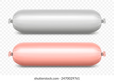 Vector 3d Realistic Blank Polyethylene Sausage Packaging. Design Template for Mockup, Closeup, Isolated, Front View