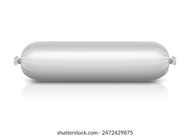 Vector 3d Realistic Blank Polyethylene Sausage Packaging. Design Template for Mockup, Closeup, Isolated, Front View