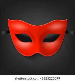Vector 3d Realistic Blank Red Carnival Vintage Mask Icon Closeup Isolated. Hero Mask for Carnival, Party, Masquerade Glasses. Design Template for Carnival, Party Ball Concept. Front View