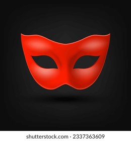 Vector 3d Realistic Blank Red Carnival Vintage Mask Icon Closeup Isolated. Hero Mask for Carnival, Party, Masquerade Glasses. Design Template for Carnival, Party Ball Concept. Front View