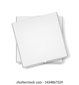 Vector 3d Realistic Blank White Pizza Box Template Closeup Isolated on White Background. Mockup for Logo, Corporate Design. Top View