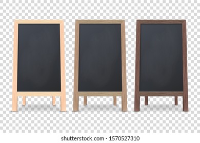 Vector 3d Realistic Blank White and Black Wooden Board for Restaurant Menu Icon Set Closeup Isolated. Advertising Street Sandwich Stand, Sidewalk Sign. Chalkboard for Cafe, Design Template, Mockup svg