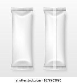 Vector 3d Realistic Blank White Packaging Icon Set Closeup Isolated on White. Coffee, Tea, Salt, Sugar, Spices, Chocolate, Candy Wrapper, Sachet. Design Template of Packing for Mockup. Top View