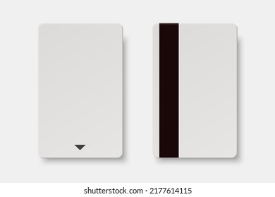 Vector 3d Realistic Blank White Guest Room Standard Plastic Keycard Isolated with Magnetic Strip. Design Template of Hotel Room Plastic Key Card for Mockup, Branding. Front and Back View