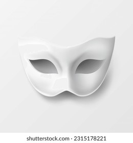 Vector 3d Realistic Blank White Carnival Vintage Mask Closeup Isolated. Mask for Carnival, Party, Masquerade. Design Template for Carnival, Party Ball Concept. Front View