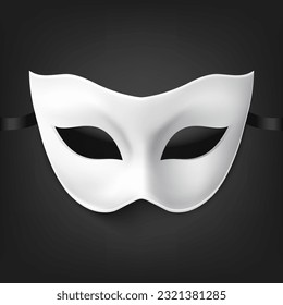 Vector 3d Realistic Blank White Carnival Vintage Mask Icon Closeup Isolated. Hero Mask for Carnival, Party, Masquerade Glasses. Design Template for Carnival, Party Ball Concept. Front View