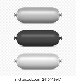 Vector 3d Realistic Blank White Polyethylene Sausage, Pie or Ice Cream Packaging. Design Template for Mockup, Closeup, Isolated, Front View