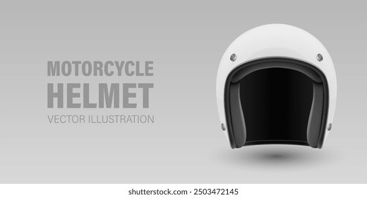 Vector 3d Realistic Blank White Glossy Classic Vintage Open-Face Motorbike Helmet Design Template for Mockup. Front View. Motorcycle Helmet Icon, Closeup, Isolated