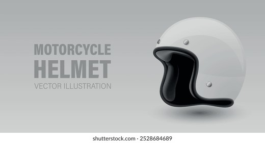 Vector 3d Realistic Blank White Glossy Classic Vintage Open-Face Motorbike Helmet Design Template for Mockup. Front View. Motorcycle Helmet Icon, Closeup, Isolated