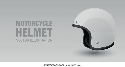 Vector 3d Realistic Blank White Glossy Classic Vintage Open-Face Motorbike Helmet Design Template for Mockup. Front View. Motorcycle Helmet Icon, Closeup, Isolated