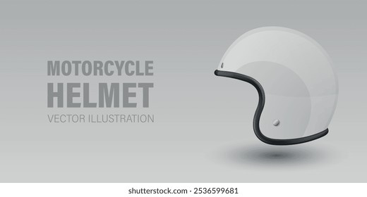 Vector 3d Realistic Blank White Glossy Classic Vintage Open-Face Motorbike Helmet Design Template for Mockup. Front View. Motorcycle Helmet Icon, Closeup, Isolated