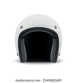 Vector 3d Realistic Blank White Glossy Classic Vintage Open-Face Motorbike Helmet Design Template for Mockup. Front View. Motorcycle Helmet Icon, Closeup, Isolated