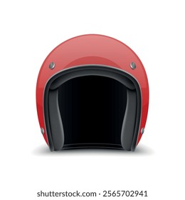 Vector 3d Realistic Blank White Glossy Classic Vintage Open-Face Motorbike Helmet Design Template for Mockup. Front View. Motorcycle Helmet Icon, Closeup, Isolated